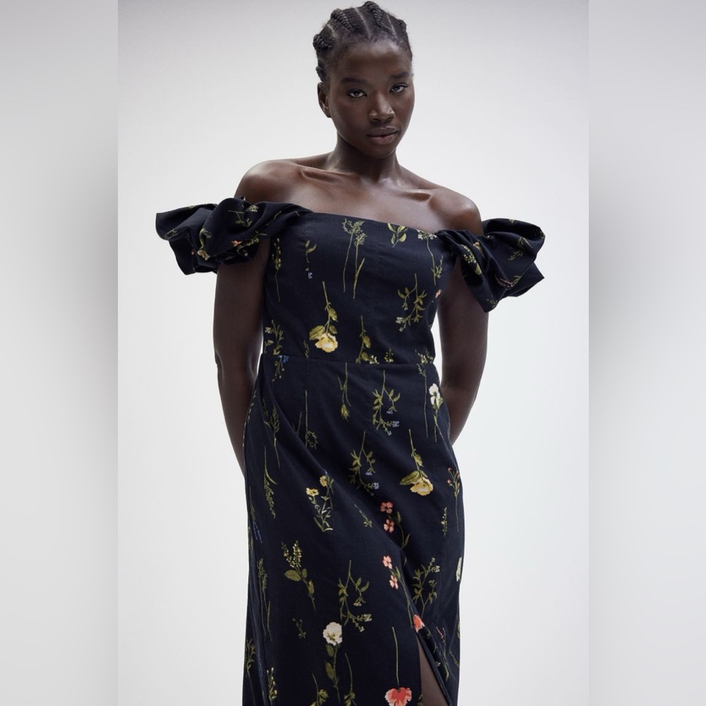 H&M Linen-blend Off-the-shoulder Dress